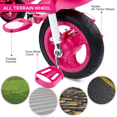 JMMD Baby Trike, 6-in-1 Kids Tricycle with Adjustable Push Handle, Removable Canopy, Safety Harness for 18 Months - 5 Year Old, Pink - Image 3