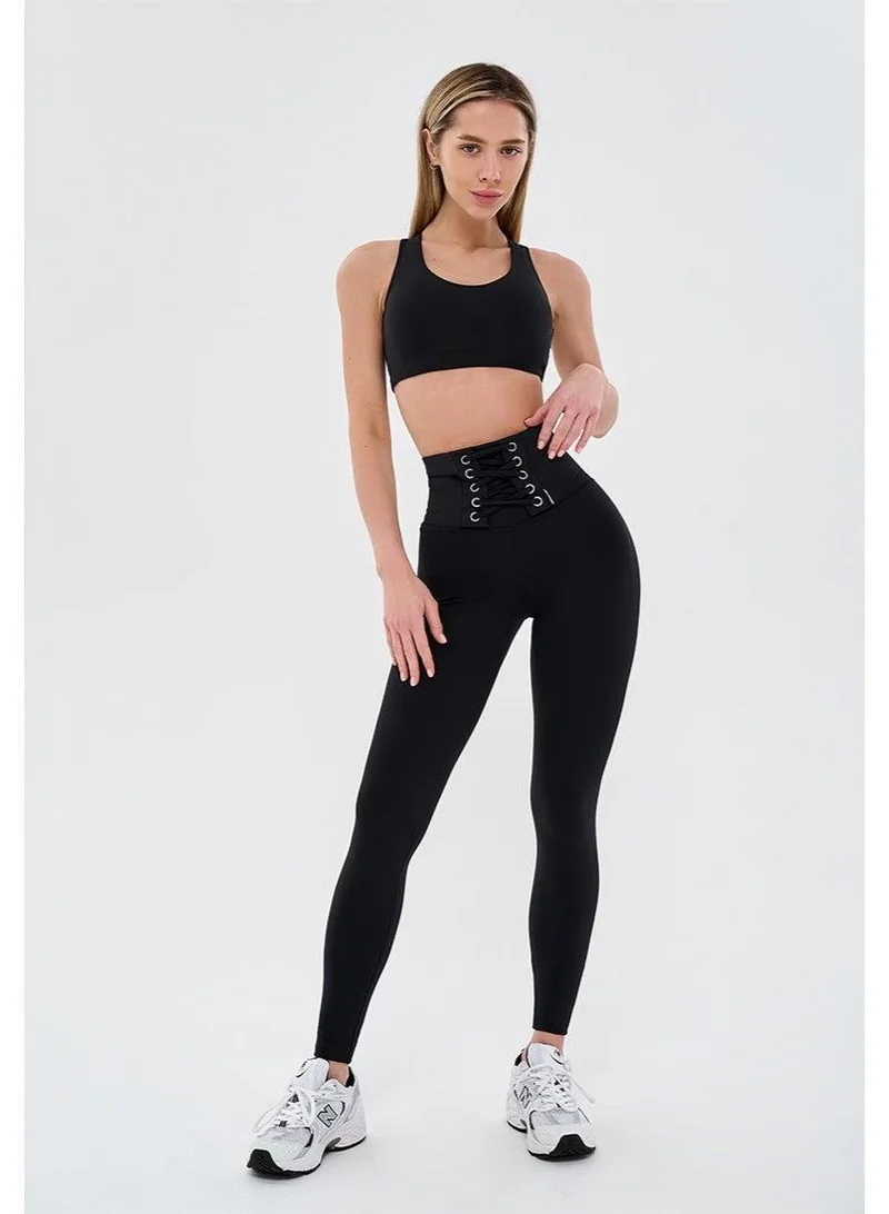 Bona Fide Staylace Black Staylace High Waist Tummy Control Gym Leggings for Women | Best Price UAE