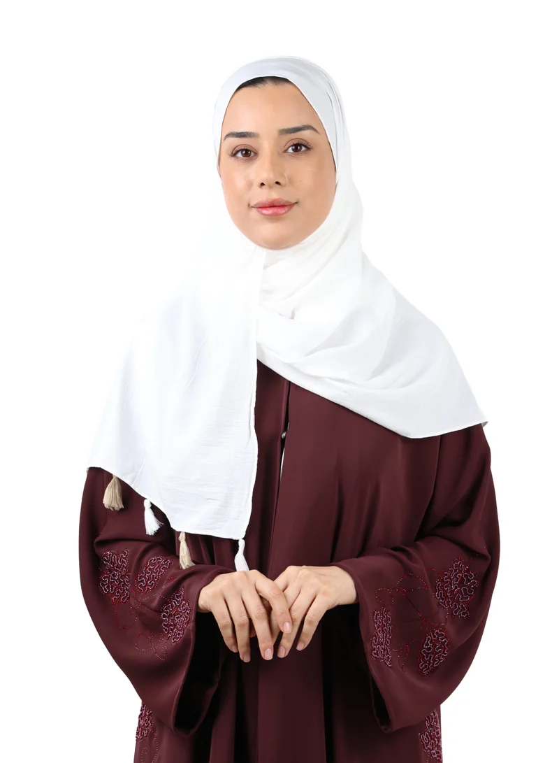 Jameela  Crinkle Cotton Scarf with Tassel Trim (White) for Women | Best Price UAE