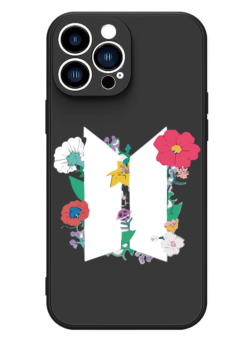 Theodor Protective Slim Fit Case Liquid Silicone Cover with Full Body Protection Anti-Scratch Shockproof Case For iPhone 14 Pro Max Black  - Flower and bees - Image 1