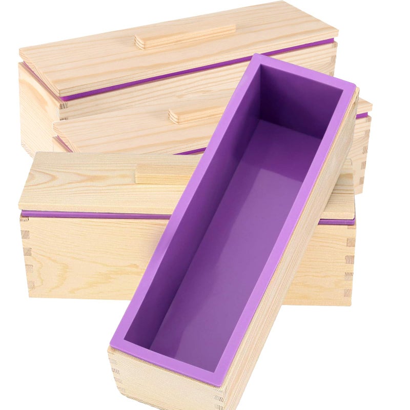ZOENHOU 3PCS 42oz Soap Molds Flexible Rectangular Silicone Soap Making Molds Kit with Wood Box DIY Tool Set for Soap Making Supplies