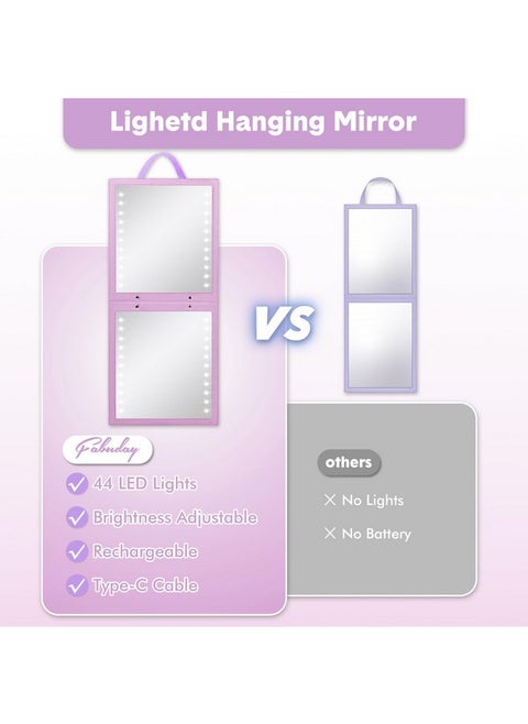 Lighted Hanging Mirror For Dance Backstage - Rechargeable Folding Led Full Length Mirror With Lights For Dancers, Portable Foldable Travel Body Mirror, Brightness Adjustable, Purple