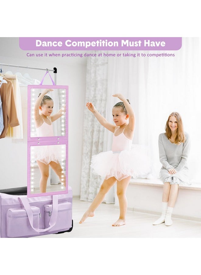 Lighted Hanging Mirror For Dance Backstage - Rechargeable Folding Led Full Length Mirror With Lights For Dancers, Portable Foldable Travel Body Mirror, Brightness Adjustable, Purple