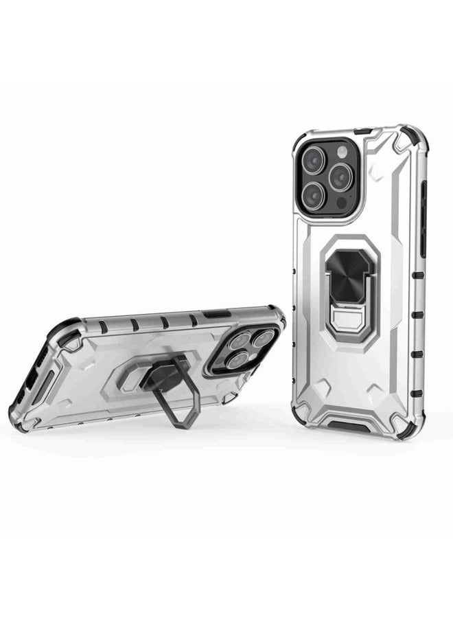 Generic Case Cover For iPhone 13 Pro Ice Armor Series Ring Holder Phone Case Silver 