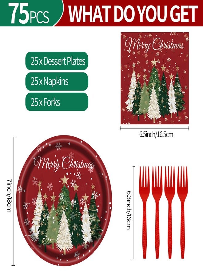 KFJBPB 72PCS Christmas Paper Plates and Napkins Party Supplies, Xmas Tree Disposable Tableware Set for Winter Holiday Christmas Decoration 24 Guests - Image 2