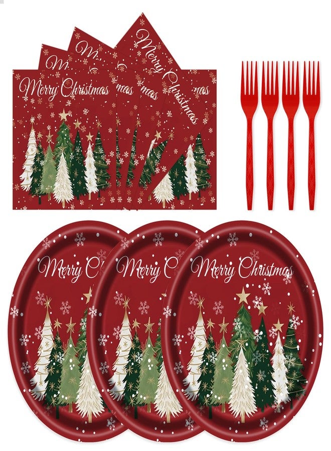 KFJBPB 72PCS Christmas Paper Plates and Napkins Party Supplies, Xmas Tree Disposable Tableware Set for Winter Holiday Christmas Decoration 24 Guests - Image 1