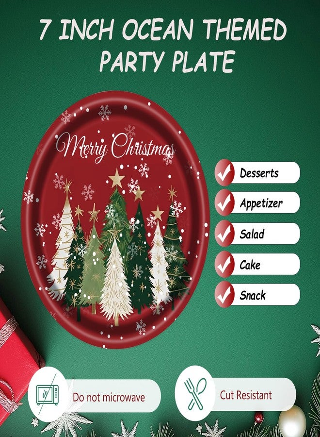 KFJBPB 72PCS Christmas Paper Plates and Napkins Party Supplies, Xmas Tree Disposable Tableware Set for Winter Holiday Christmas Decoration 24 Guests - Image 3