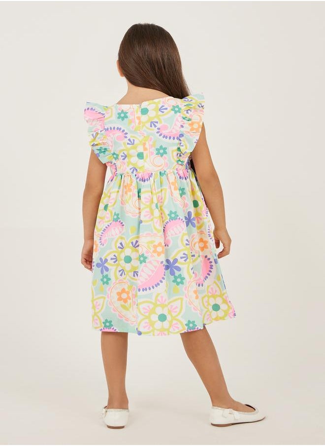 Styli All-Over Print Ruffled Trim A-Line Dress  - Image 4