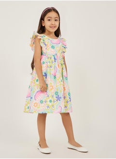 Styli All-Over Print Ruffled Trim A-Line Dress  - Image 1