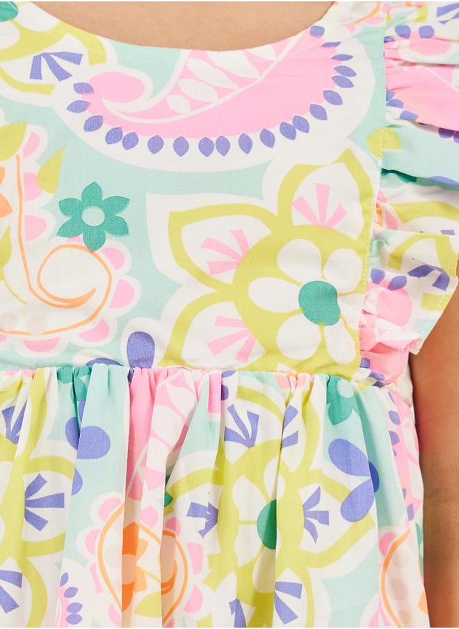 Styli All-Over Print Ruffled Trim A-Line Dress  - Image 3