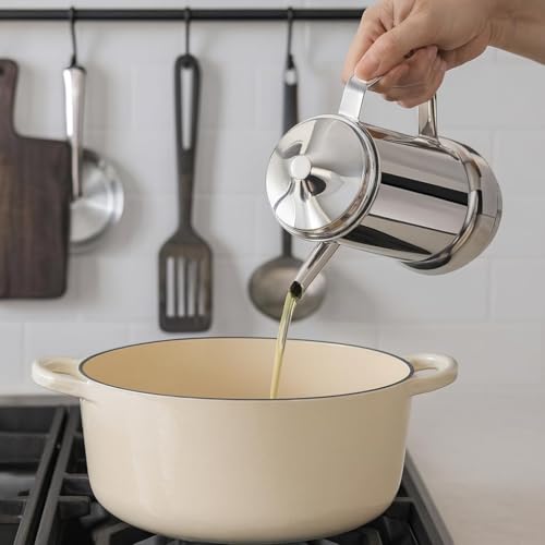 Expresso Stainless Steel Olive Oil Dispenser Pot – Leakproof 1L, Oil Pourer, Oil Can & Salad Dressing Storage with Lid for Kitchen, Cooking, Home & Restaurant Use - Image 3