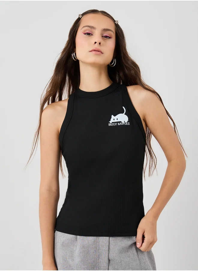 تايك تو Take Two Graphic Print Sleeveless Fitted Top