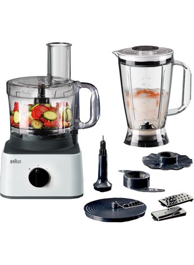 BRAUN Food Processor 8 in 1, 2 Speeds, Pulse Function, 1.8L Blender, Slicing and Grating disc, Dough, Ice Crusher Blade 2.1 L 750 W FP0132WH White