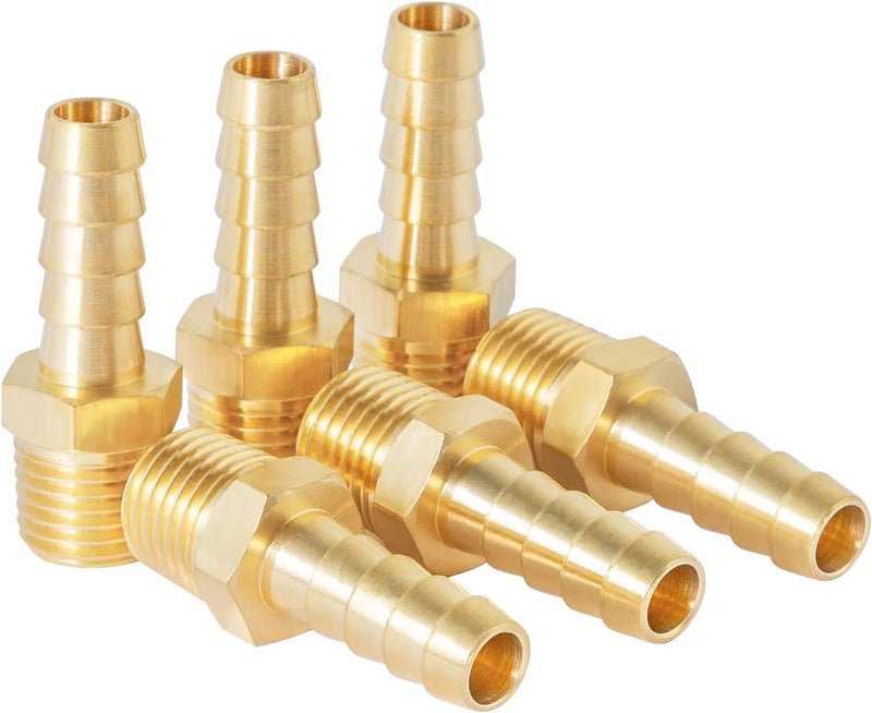 SUNGATOR 6-Pack Hose Barb Fittings 5/16 Inch Barb × 1/4 Inch NPT, Brass Air Hose Fittings, 5/16" to 1/4" NPT Male Pipe Air Line Repair Adapter - Image 1