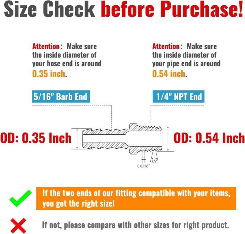 SUNGATOR 6-Pack Hose Barb Fittings 5/16 Inch Barb × 1/4 Inch NPT, Brass Air Hose Fittings, 5/16" to 1/4" NPT Male Pipe Air Line Repair Adapter - Image 2