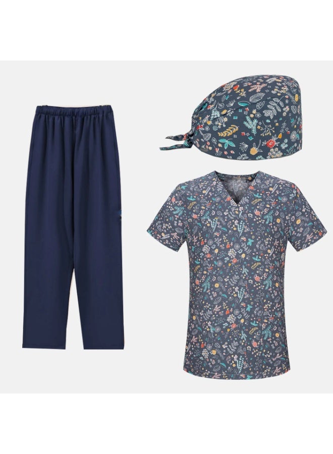 Loquat Womens Medical Scrubs Set Medical Uniform Set Black Floral Pattern - Image 1