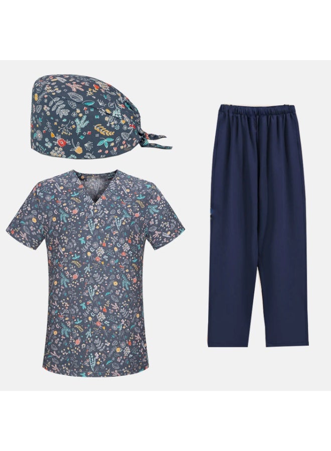 Loquat Womens Medical Scrubs Set Medical Uniform Set Black Floral Pattern - Image 2