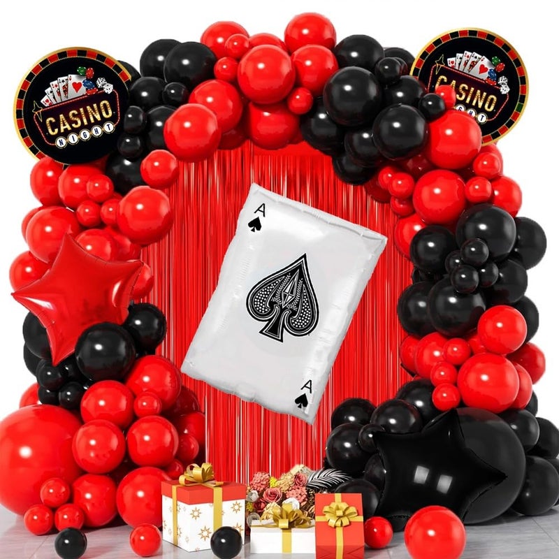 Pop The Party Casino Theme Party Decoration Set – Red & Black Balloon Arch Kit with Poker Card, Stars, Backdrop & Props for Vegas Night, Poker Night, Birthday, Casino Night Events - Image 4