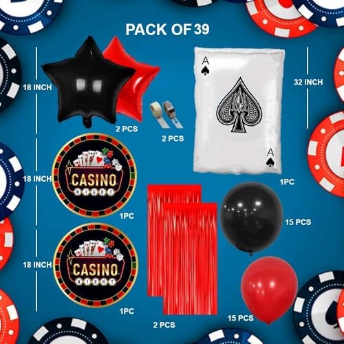 Pop The Party Casino Theme Party Decoration Set – Red & Black Balloon Arch Kit with Poker Card, Stars, Backdrop & Props for Vegas Night, Poker Night, Birthday, Casino Night Events - Image 2