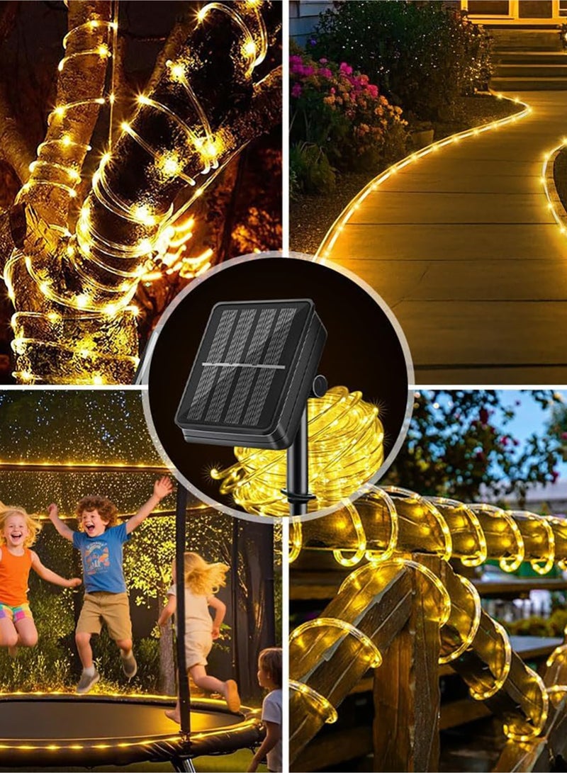 مس تيارا أضواء حبل الطاقة الشمسية الخارجية، 32 متر 300 أضواء سلسلة LED تعمل بالطاقة الشمسية، أضواء خرافية تعمل بالطاقة الشمسية مقاومة للماء مع 8 أوضاع قابلة للتعديل للحفلات والحديقة والفناء والمنزل والعطلات وتزيين الأشجار والديكور الخارجي، دافئة - Image 3