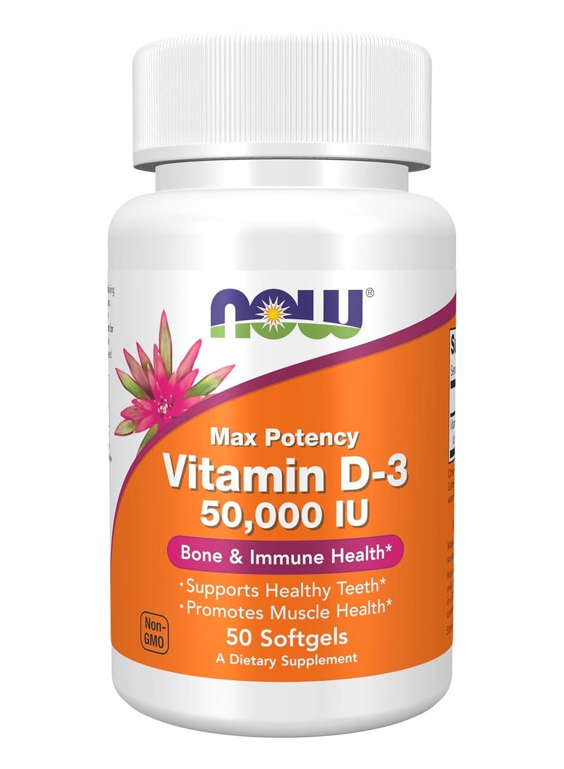 NOW Supplements, Vitamin D-3 50,000 IU Softgels, 50 softgels