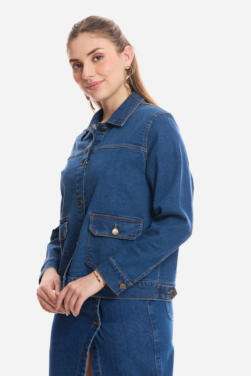 Virgio Solid Cotton Denim Trucker Jacket for Women - Image 2