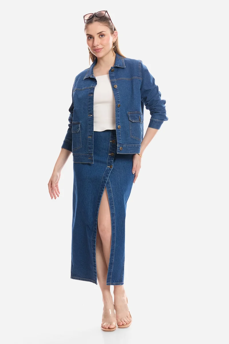 فيرجيو Solid Cotton Denim Trucker Jacket for Women