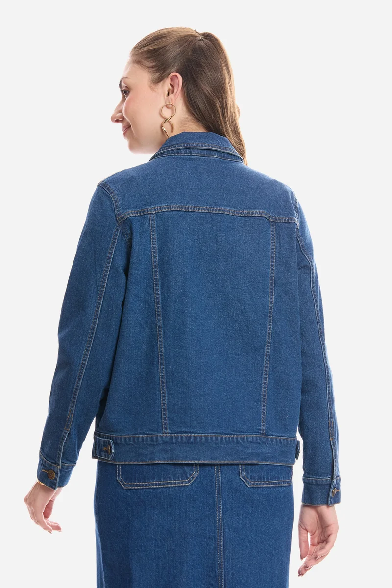 Virgio  Solid Cotton Denim Trucker Jacket for Women for Women | Best Price UAE
