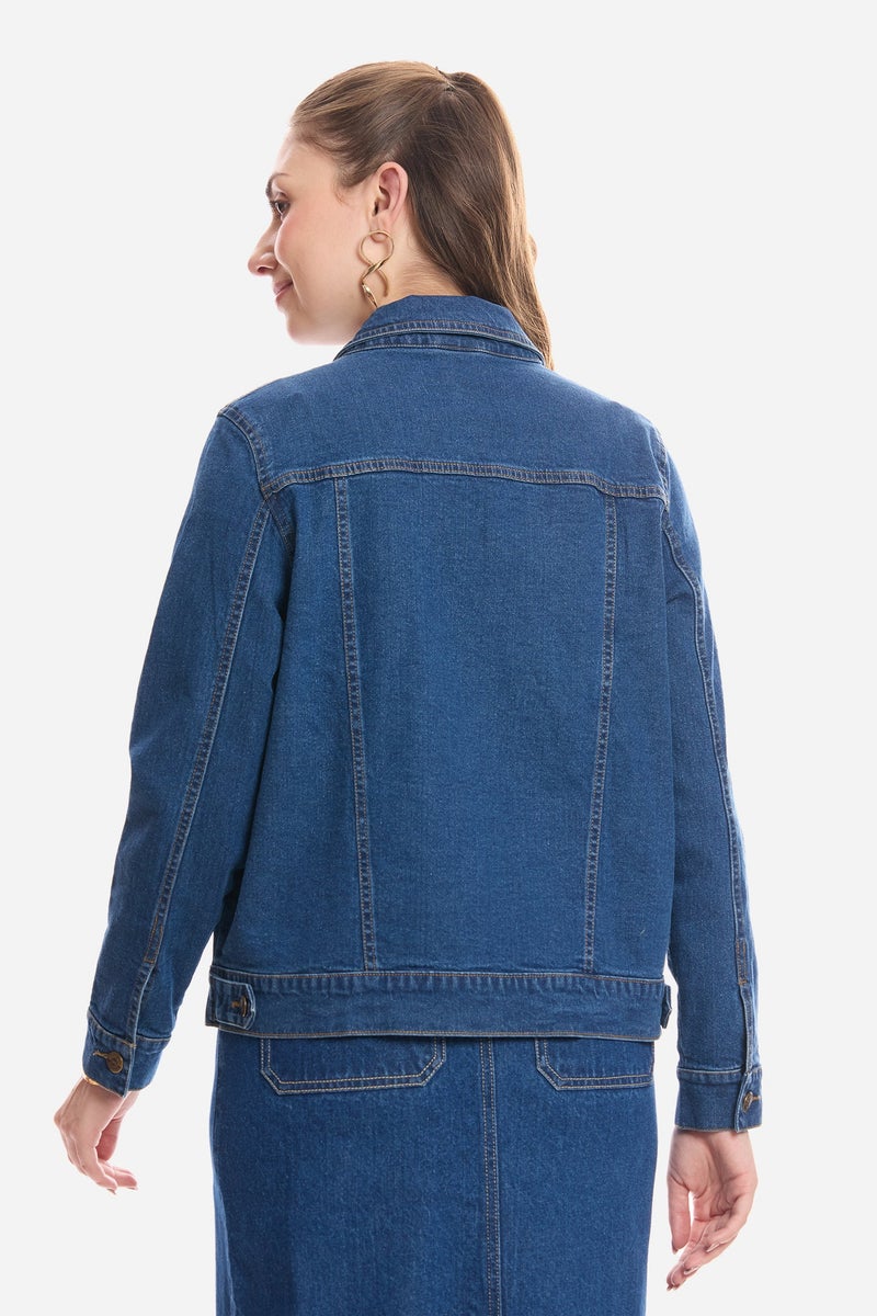 Virgio Solid Cotton Denim Trucker Jacket for Women - Image 5