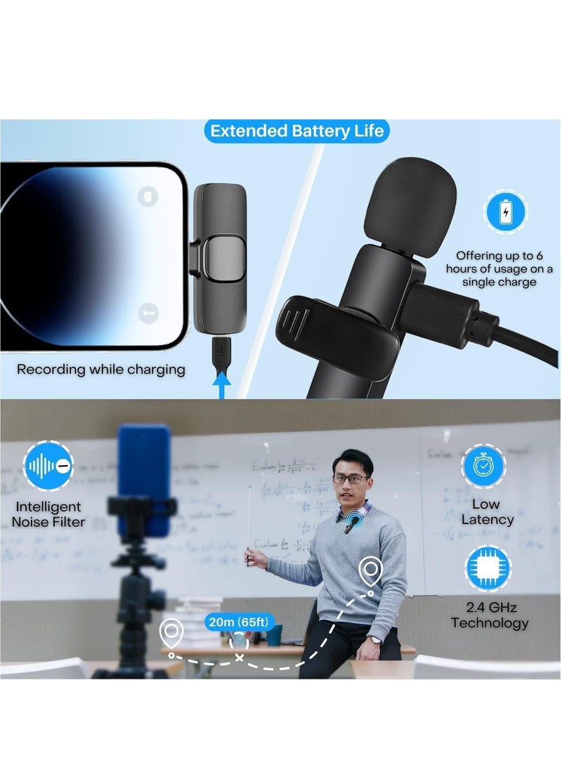 Houmt - Microphone for iPhone Wireless Lavalier Microphone for iPhone iPad 2.4G Ultra Low Delay iPhone Mini Microphone iPhone Microphone for Video Recording Interview Vlog (2 in 1) - Image 1