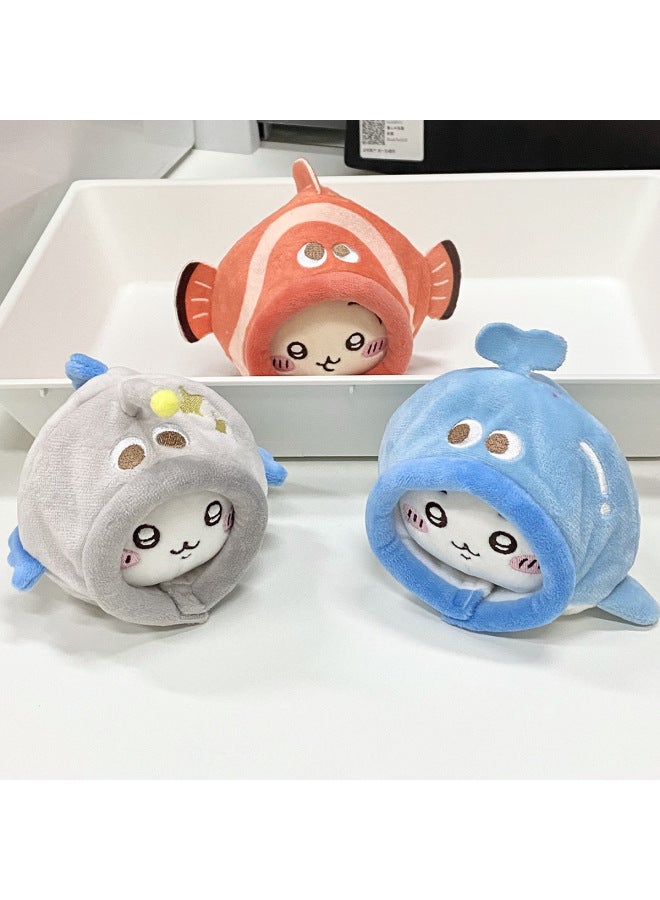 [Two-piece Package Non-biased] BABYRING10cm Marine Animal Headgear Chiikawa Nunu Cotton Doll-Specifications:10cm-Color:Lantern Fish