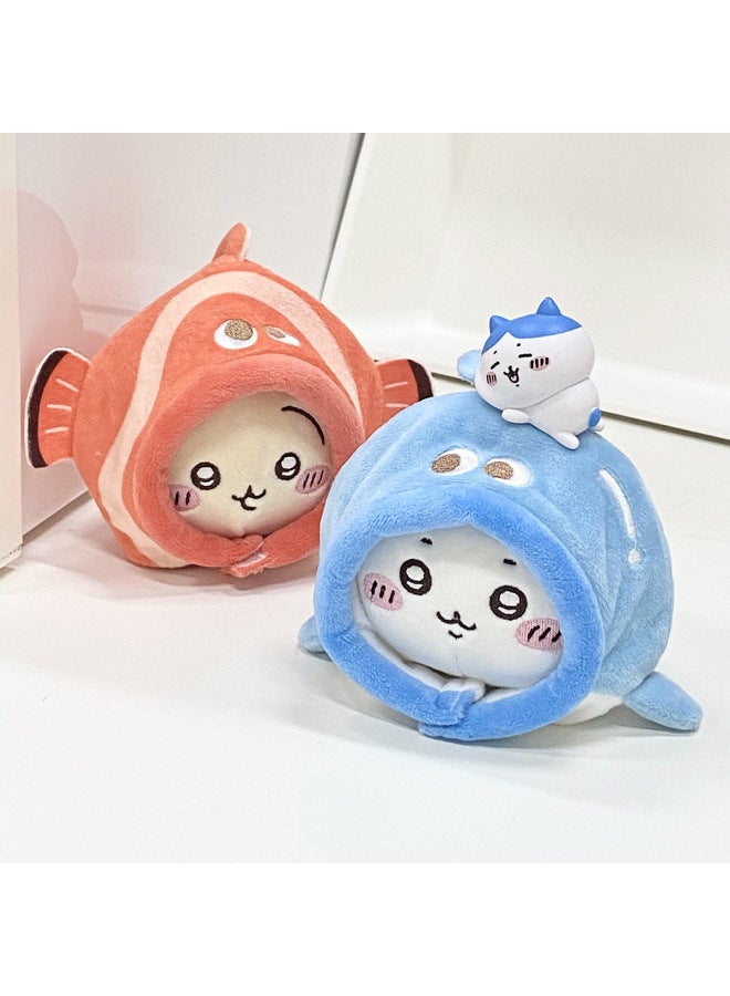 [Two-piece Package Non-biased] BABYRING10cm Marine Animal Headgear Chiikawa Nunu Cotton Doll-Specifications:10cm-Color:Lantern Fish