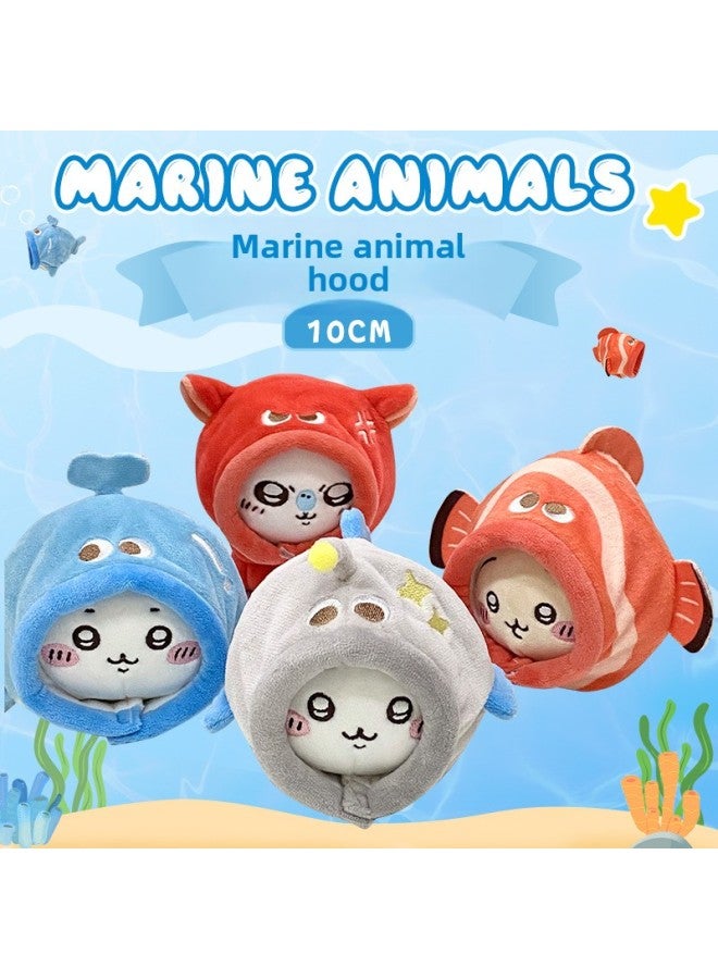[Two-piece Package Non-biased] BABYRING10cm Marine Animal Headgear Chiikawa Nunu Cotton Doll-Specifications:10cm-Color:Lantern Fish