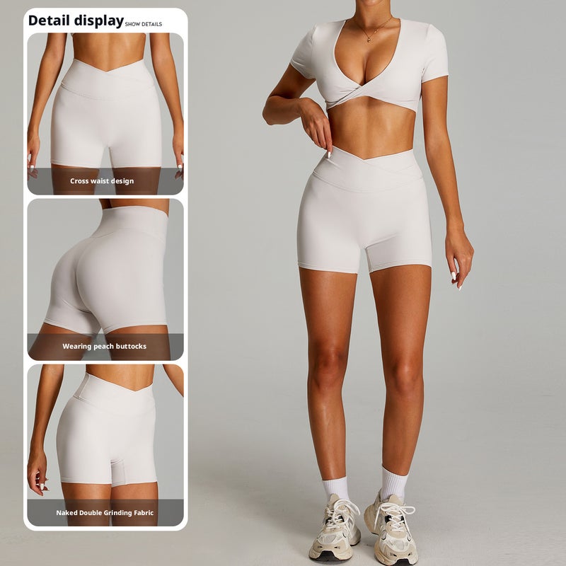 Women's High-Waist Yoga Shorts with Cross Waistband, Quick-Dry, Tummy Control - Image 2
