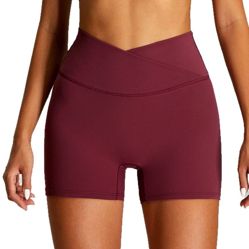 Women's High-Waist Yoga Shorts with Cross Waistband, Quick-Dry, Tummy Control - Image 4
