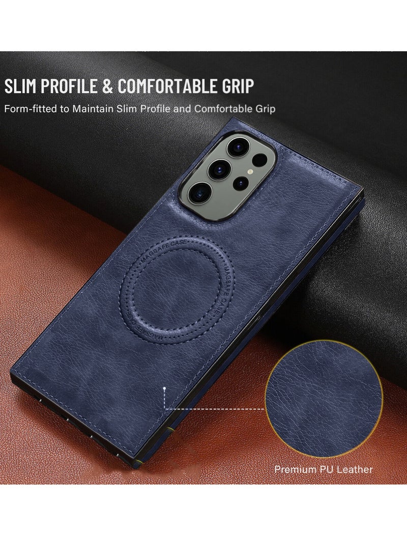 Wtech Luxury Leather Magnetic Wireless Charging Original MagSafe Shockproof Case Cover For Samsung Galaxy S23 Ultra 2023 Navy Blue - Image 5