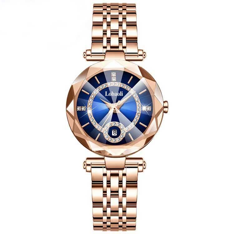 Trendy Quartz Watch Retro Ladies DiamondCalendar sapphire steel belt LOGO Calendar sapphire steel belt LOGO