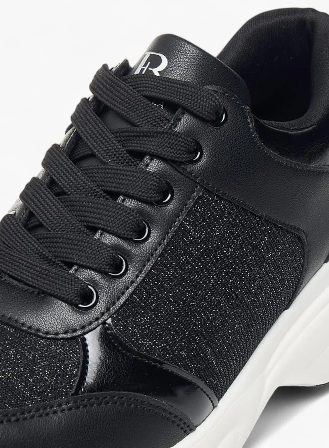 Flora Bella By Shoexpress Womens Glitter Embellished Sneakers With Lace-Up Closure