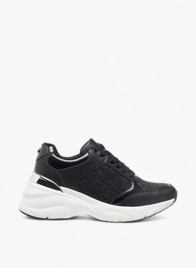 Flora Bella By Shoexpress Womens Glitter Embellished Sneakers With Lace-Up Closure