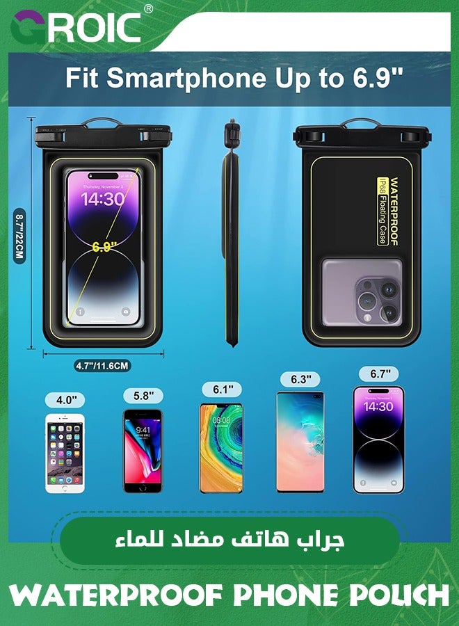GROIC Black Enlarged Floating Waterproof Phone Pouch, Phone Case Friendly Float Water Proof Cell Phone Dry Bag, IP68 Waterproof Phone Case for iPhone 15 14 13 Pro Max Samsung Galaxy S24 Google, Up to 7''  - Image 3