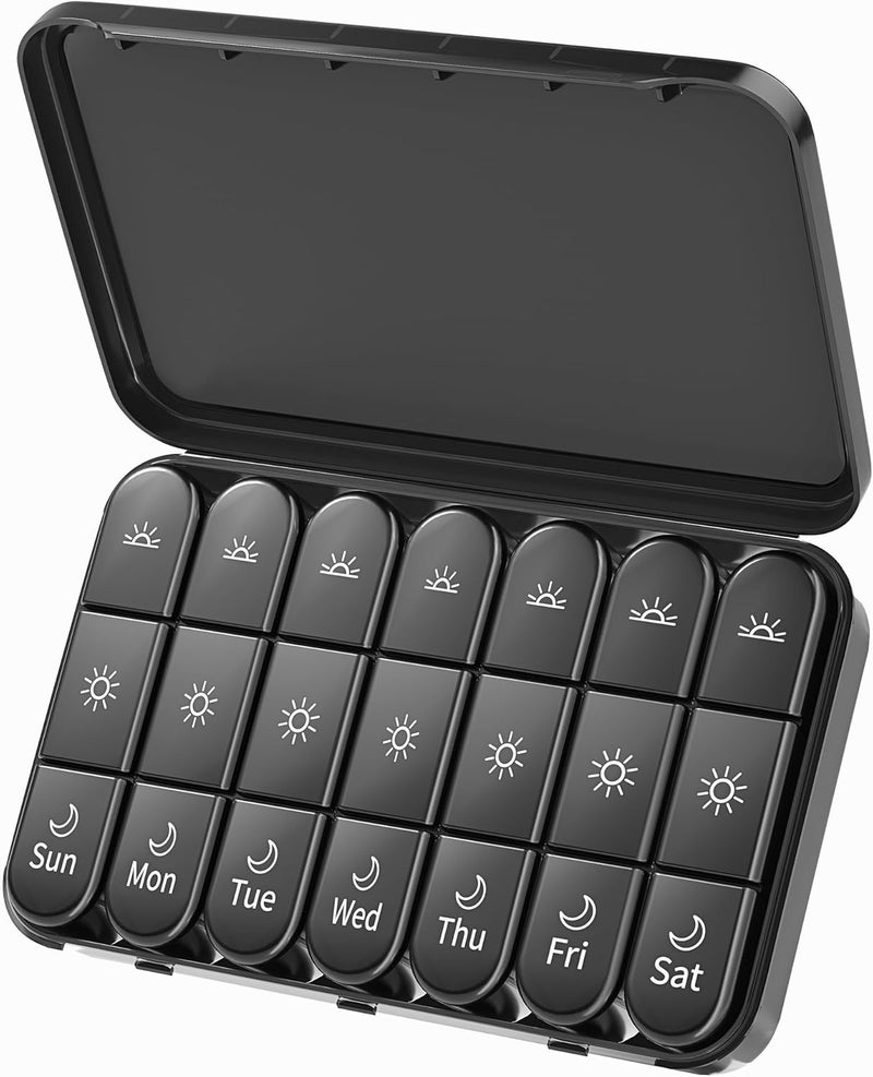 Weekly Pill Organizer for Medication - Black