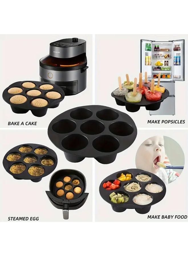 1pc Black Silicone Air Fryer Muffin Mold 7 Cup Non Stick Cupcake Pan - Image 3