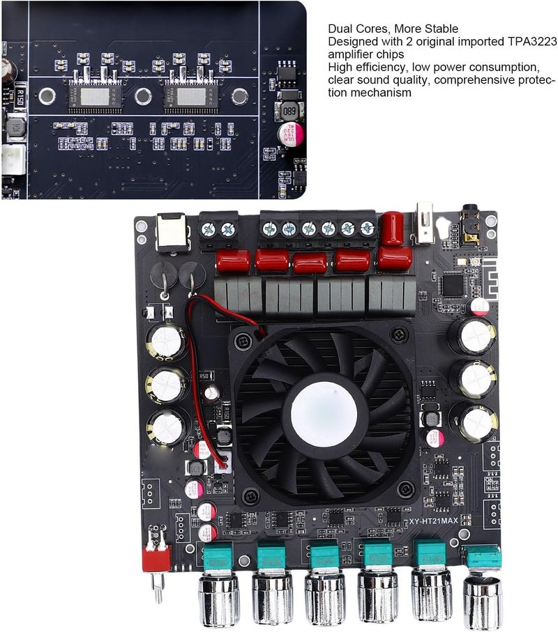 Luocute Bluetooth Audio Amplifier Board, 2.1 Channel 200W x 2+400W Digital Power Amp Module with Treble and Bass Control, for Home DIY Speakers Tablets TVs Smartphones - Image 5
