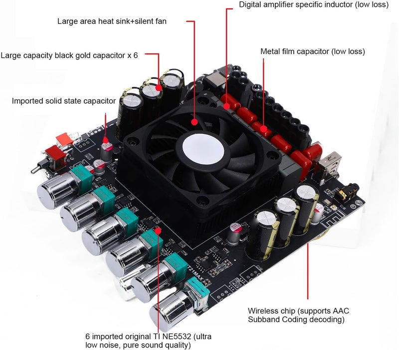 Luocute Bluetooth Audio Amplifier Board, 2.1 Channel 200W x 2+400W Digital Power Amp Module with Treble and Bass Control, for Home DIY Speakers Tablets TVs Smartphones - Image 2