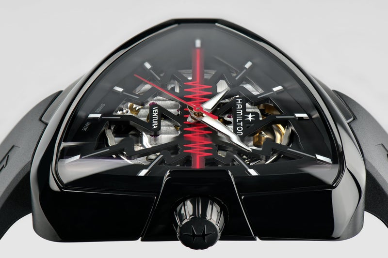 Hamilton Watch Ventura Elvis80 Skeleton Auto | Swiss Made | 42.5mm x 44.6mm Stainless Steel Case | Black Dial Analog Watch | Black Rubber Strap (Model: H24535331) - Image 2