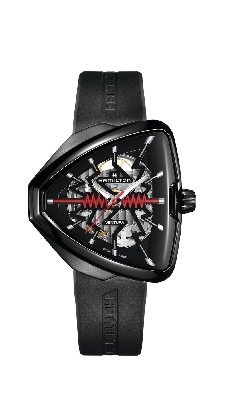 Hamilton Watch Ventura Elvis80 Skeleton Auto | Swiss Made | 42.5mm x 44.6mm Stainless Steel Case | Black Dial Analog Watch | Black Rubber Strap (Model: H24535331) - Image 1