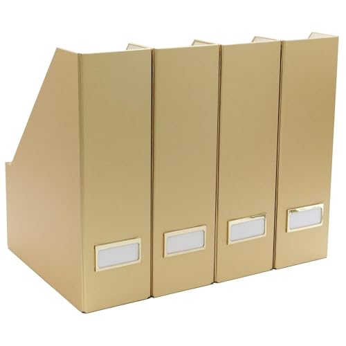 BLU MONACO Gold Magazine File Holder Set of 4  Stylish Desk Organizer for Home  Office  Elegant Supplies Bookends  Durable File Holders for a Gold Office Decor