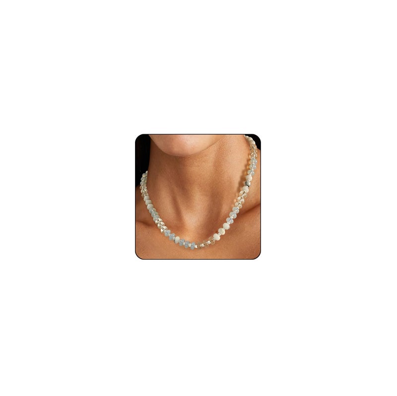 Badu Gemstone Beaded Necklace for Women White Natural Stone Freshwater Pearl Surfer Beach Rainbow Necklace Jewelry Gift - Image 5