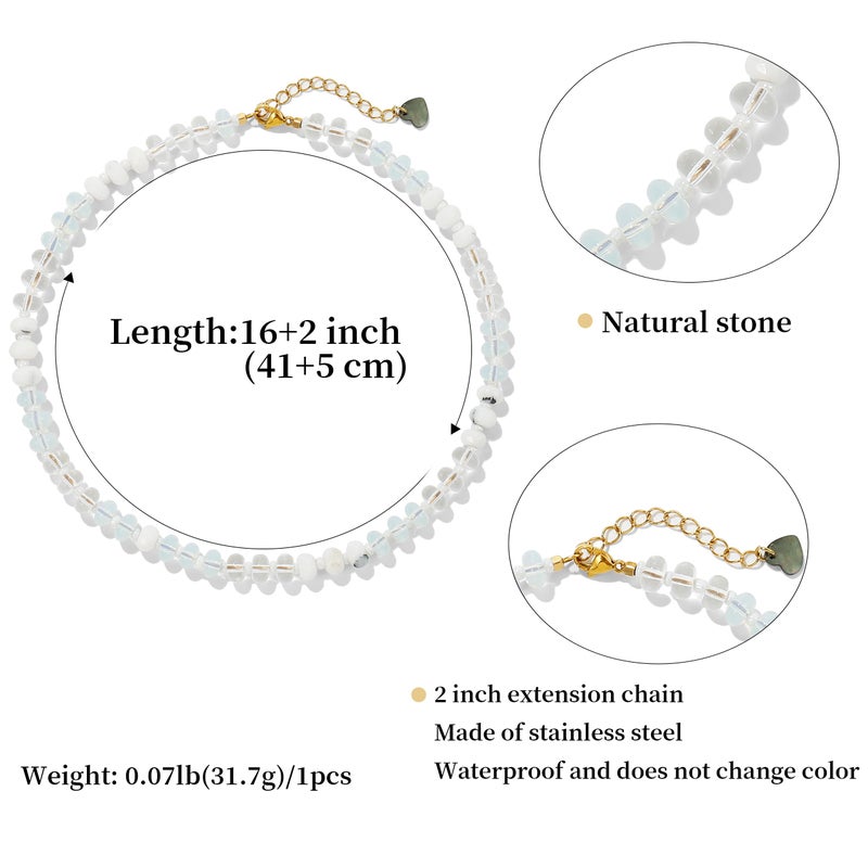 Badu Gemstone Beaded Necklace for Women White Natural Stone Freshwater Pearl Surfer Beach Rainbow Necklace Jewelry Gift - Image 2