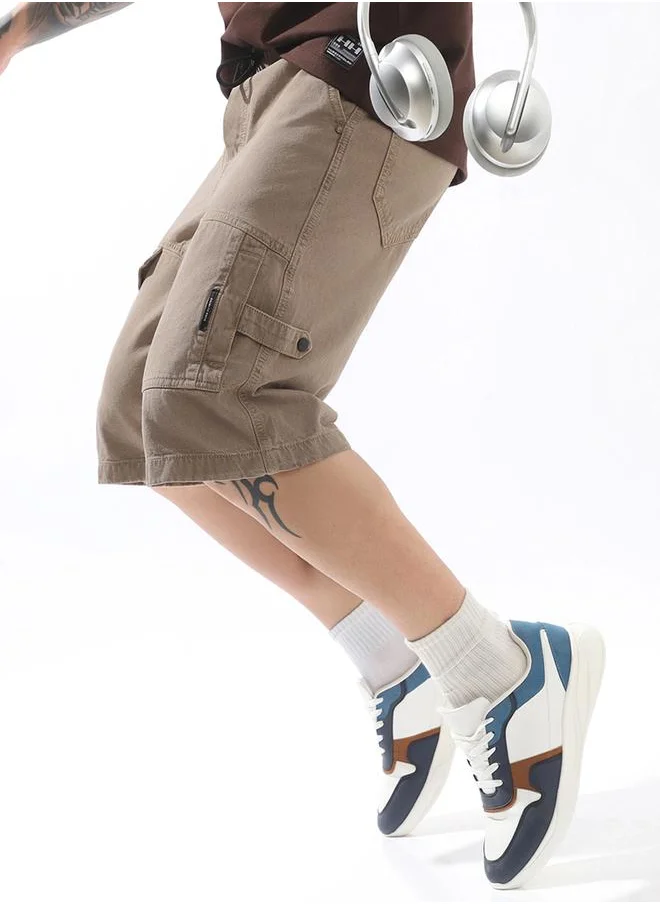 هوبرهولمي Beige Shorts Plain Elasicated + Drawstring Woven Short Cargo Mid-rise for Men – Make every day iconic